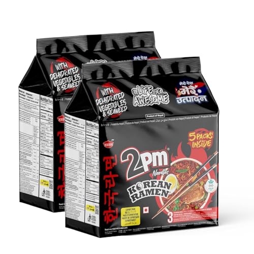 Image of 2PM - Korean Ramen Noodles - Including Dehydrated Vegetables & Seaweed - Instant 2X Spicy Ramen - 5 packet family Pack - Pack of 2