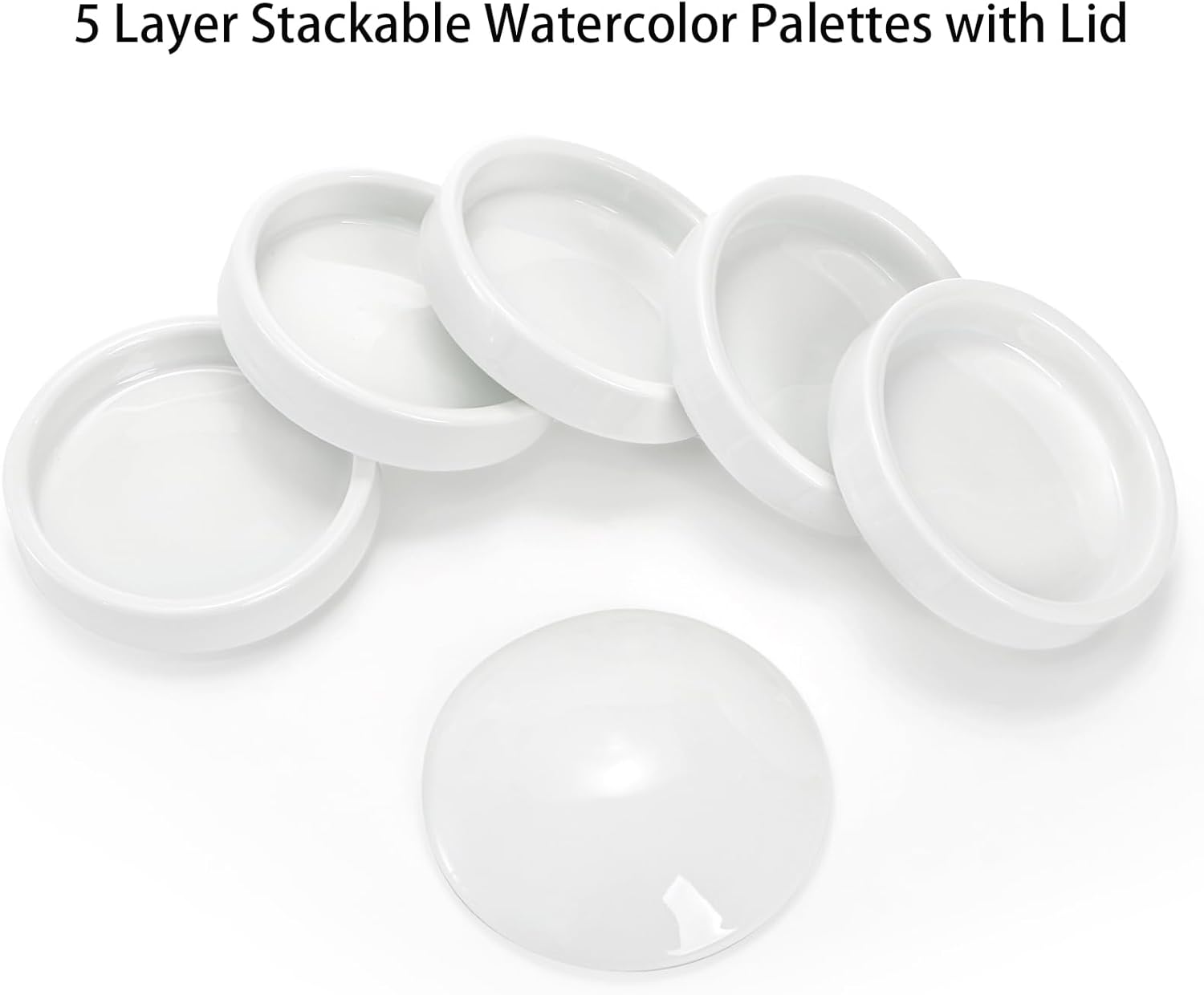 Jucoan 2 Pack Ceramic Watercolor Palette, 5 Layers Stackable Watercolor Mixing Trays Set, Round Porcelain Artist Paint Palette Bowl Dish with Lid for Gouache Pigment Chinese Ink Mixing