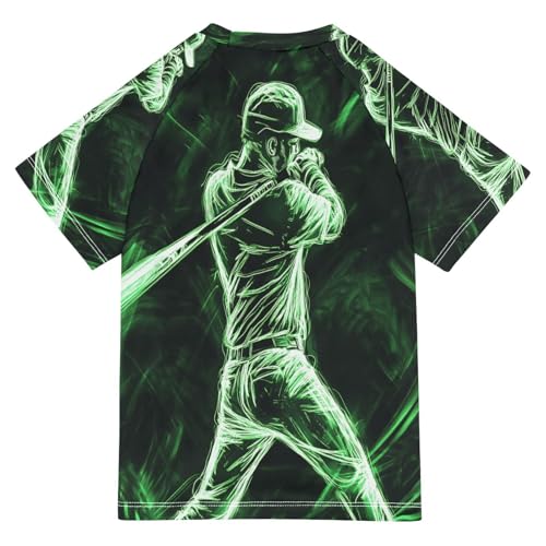 Boys Short Sleeve T-Shirts Baseball Green Neon Doodle Rashguard Kids Swim Shirts Sun UPF 50+2