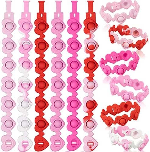 POMPFAVOR Valentines Day Gifts Pop Bracelet Fidget Toys - 6pcs Fidget Bracelets Push Pop Bubble It for Toddlers Girls Boys Exchange Gifts Party Favors Supplies