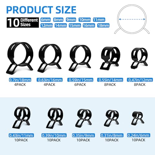 AUUTI 80Pcs Spring Vacuum Hose Clamps Kit, 6-18mm Black Air Pipe Clips by AUUTI - Used condition - Image 2