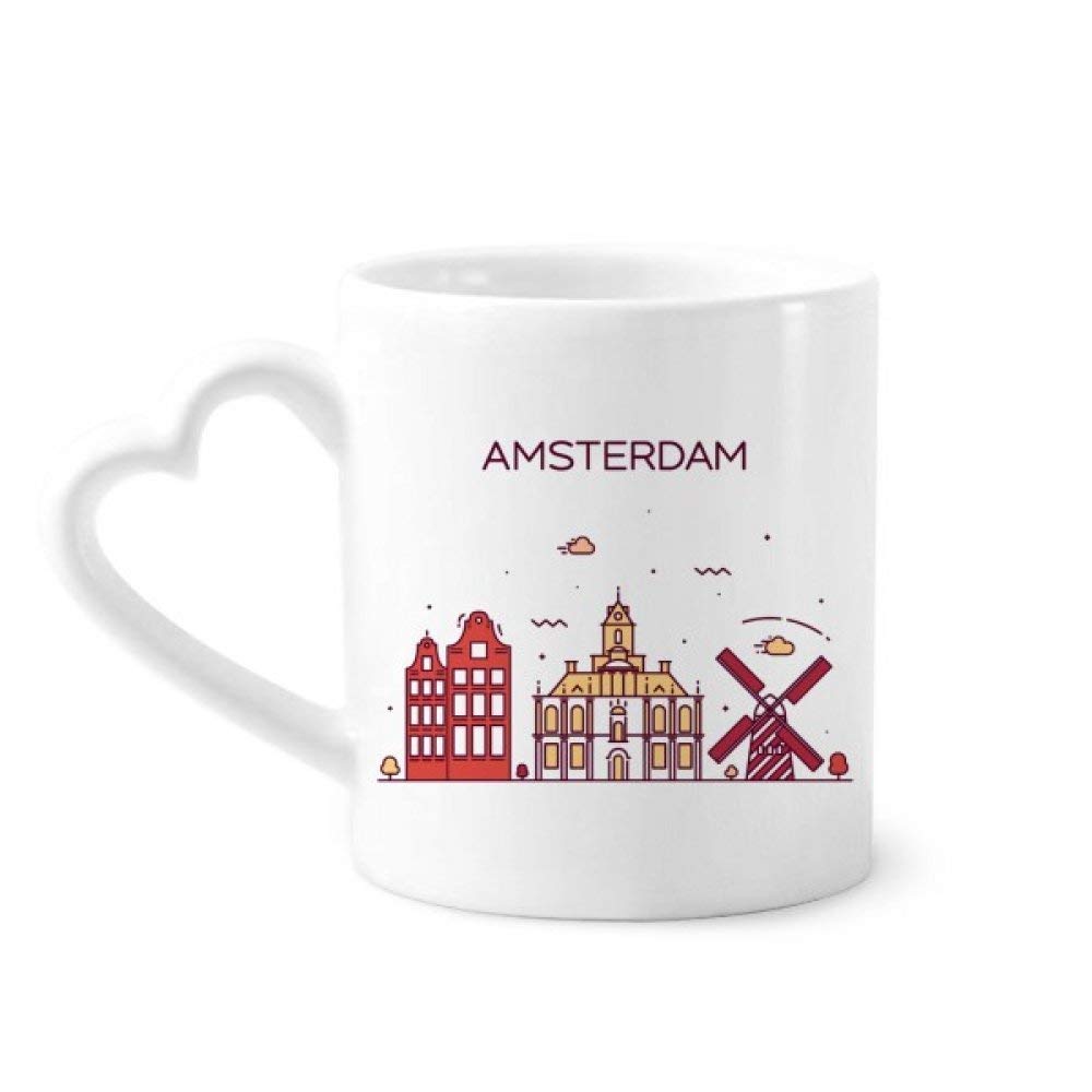 DIYthinkerAmsterdam Flat Landmark Coffee Mugs Pottery Ceramic Cup with Heart Handle 12oz Gift