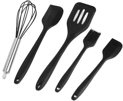 Jogo, Kit de Utensílios Em Silicone e Inox Para Cozinhar 5 Peças Cozinha