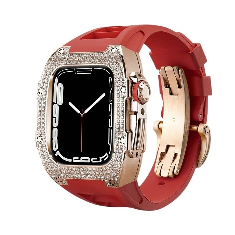 Kit modification Apple Watch Series 7 45 mm acier inoxydable bracelet caoutchouc iWatch 44 mm