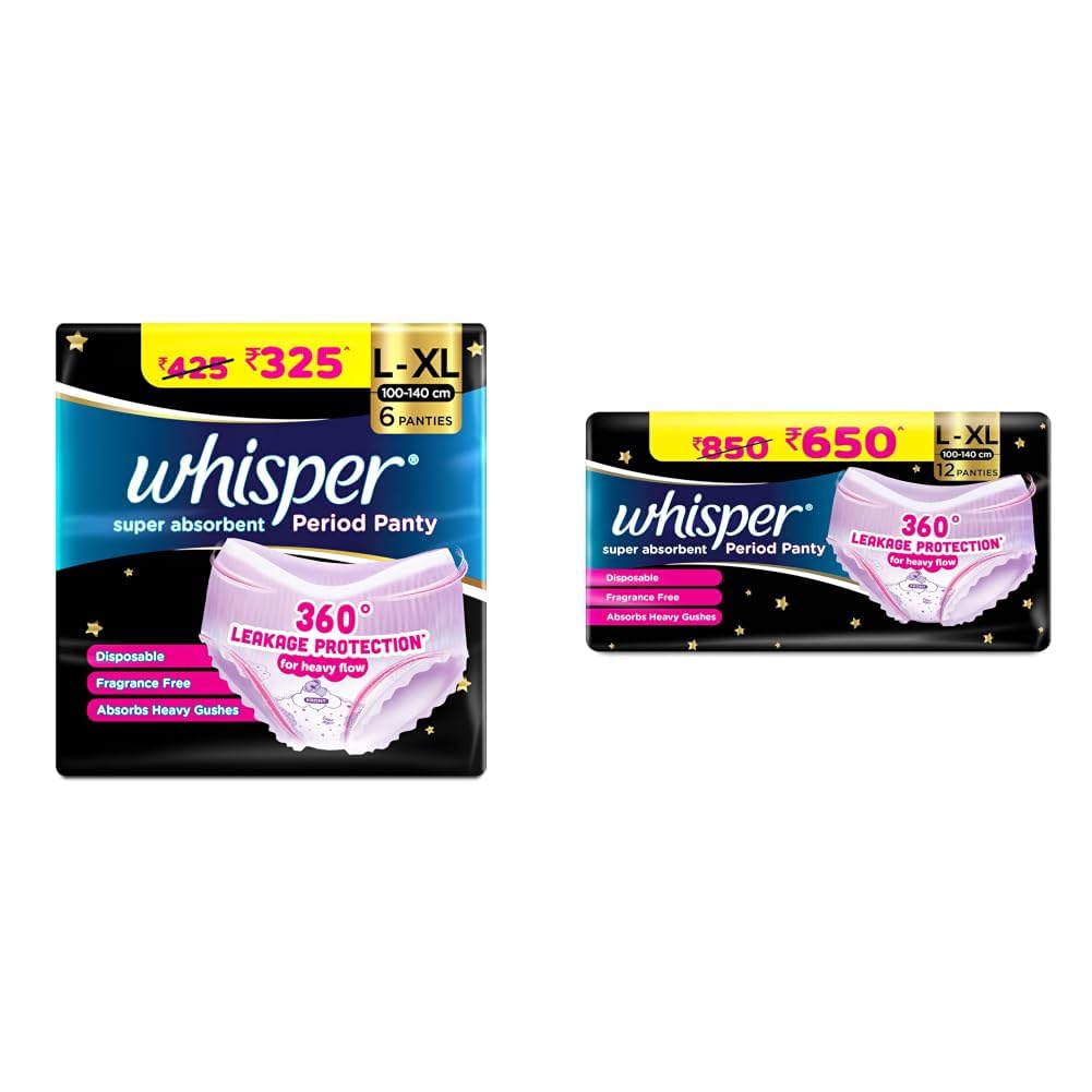 Whisper Super Absorbent Period Panty, 6 L-XL Pants, 360 Degree Leakage Protection* for Heavy Flow, Panty like Fit, Full back Coverage, Absorbs Heavy Gushes, Silky Soft, Comfortable Feel-image-43