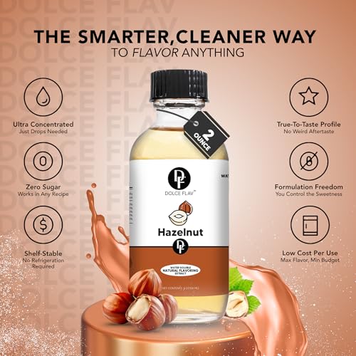 Image of Dolce Flav Natural Hazelnut Extract - 1 Gallon Water-Soluble Kosher, Sugar-Free, Concentrated Toasted Hazelnut Flavoring for Coffee, Baking & Desserts