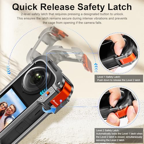 Image of AMAZEAR Metal Frame Cage Screen Protector for Insta 360 X4 - Aluminum Case for Insta 360 X4 Accessories Anti-Scratch Stronger Housing Shell Cover with Tempered Glass, Silicone Lens Guard Cap