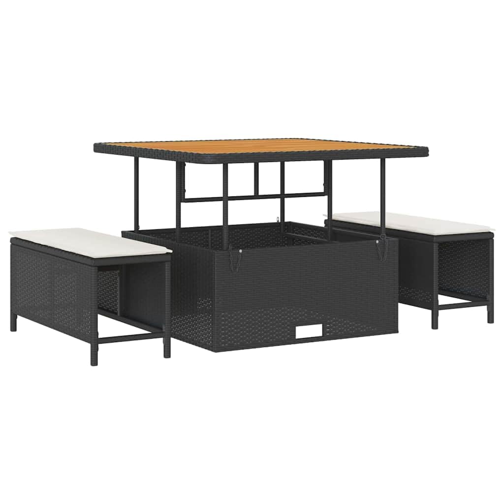 Set Divano da Giardino 8 Pezzi Nero e Crema Polyrattan Modulare con Tavolo Regolabile Ikea Outdoor per Terrazza Giardino Divano Angolare Resistente UV Impermeabile Cuscini 7 Esterno 8 Posti