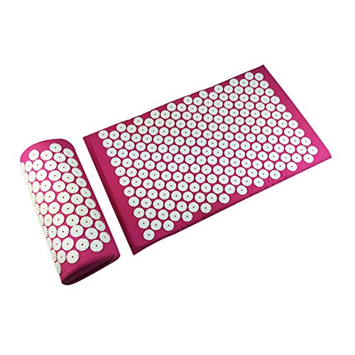 指圧代用 背中 首こり 肩こり 足つぼ マット 枕セット ピロー 足裏爽快マット 足裏マット 気持ちいい 母の日(ローズレッド)