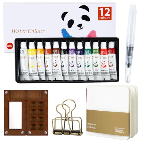 Set da Viaggio per Acquerelli Pocket Artist, Set da Viaggio per Acquerelli Include Libro da Disegno e Penna e Vernice e Clip, Set Scatola per Pittura con Tavolozza Leggera Portatile Forniture per