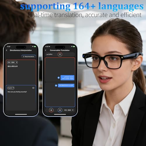Image of AI Smart Glasses with Camera and Bluetooth, 1080P HD Recording Glasses, Smart Translation Glasses, Real-time Translation, Suitable for Travel, Sports, and vlogging.