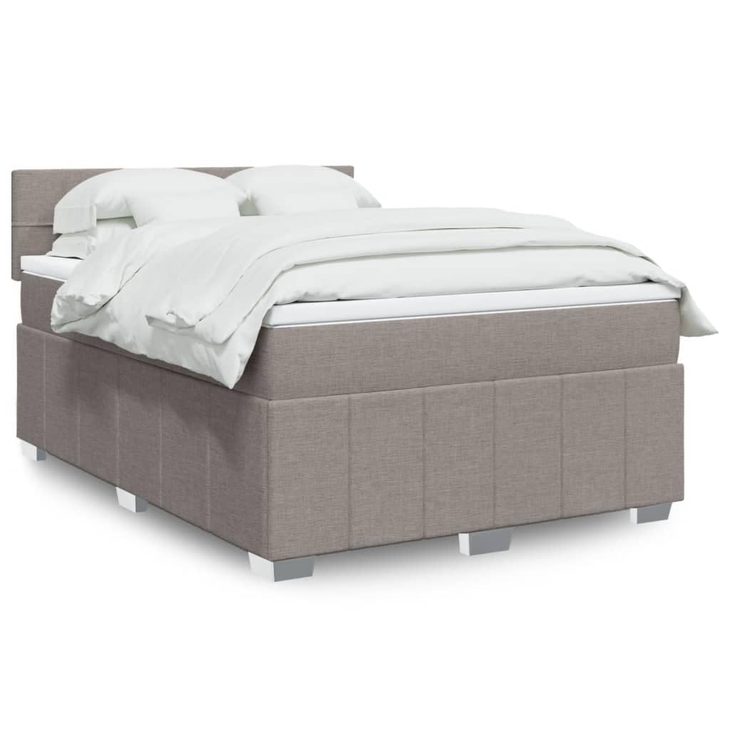 Cama con somier con colchón de muelles ensacados, color topo, 160 x 200 cm, altura regulable, cómodo cubrecolchón, tejido de poliéster transpirable