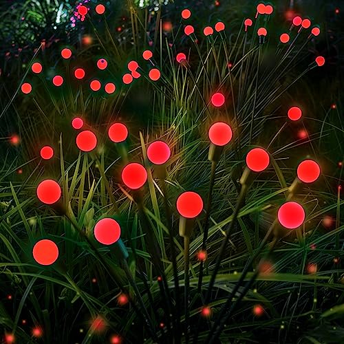 6 Pack Solar Firefly Lights Outdoor Swaying Garden Decorations 48LED Red