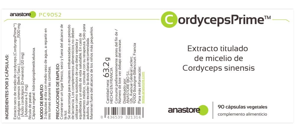 CORDYCEPSPRIME™ * OFERTA 3+1 GRATIS * 500 mg / 360 cápsulas * Extracto titulado al: 0,28% en Adenosina | 8% en D-manitol (Ácido cordicépico) * Antiinflamatorios, Energia, Inmunitario