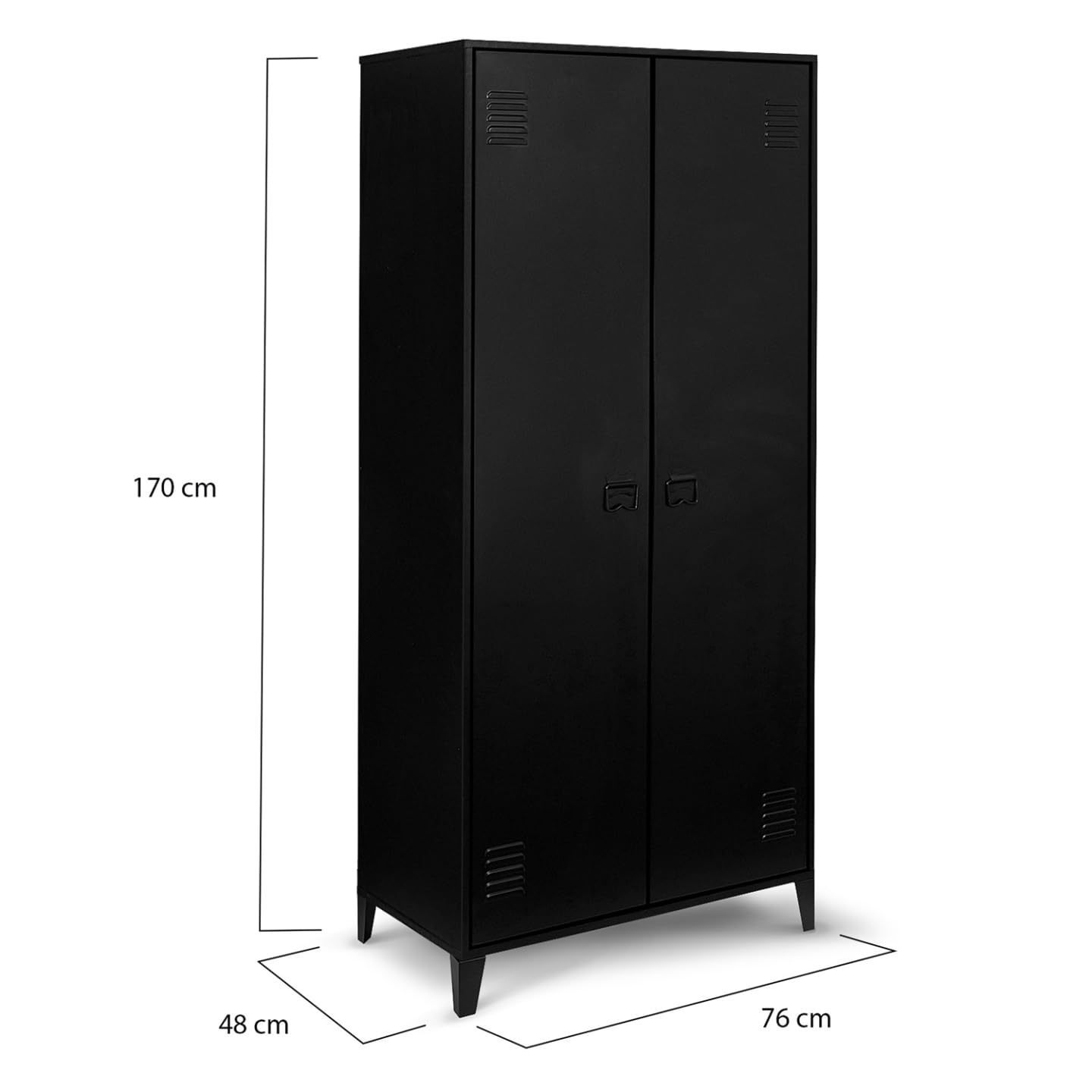IDMarket - Armario Ester, 2 puertas, metal, negro, diseño industrial