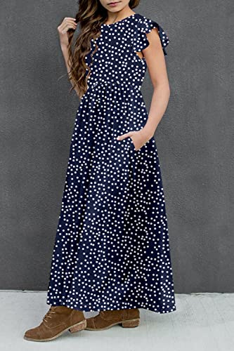 HOSIKA Girls Floral Maxi Dress Boho Ruffle Sleeve Pleated Casual A-line Swing Dresses with Pockets 6-12 Years3