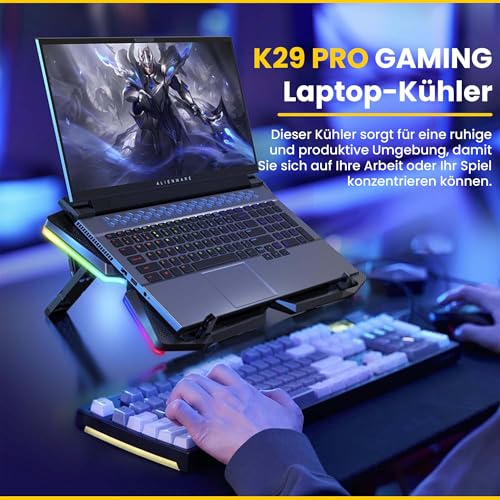 Offgridtec Laptop-Kühler K25 Pro, belüfteter Ständer mit 4 leisen Lüftern, 1100 U/min, 2 USB-Anschlüsse, Höhenverstellbar, Ergonomisches Design für Gaming-Konsolen & Laptops 10-17 Zoll, Rot