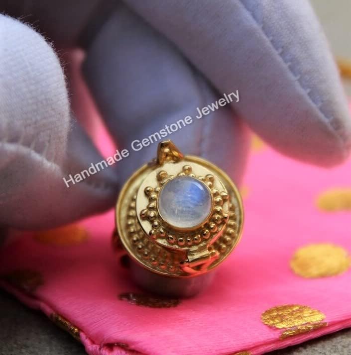 Rainbow Moonstone Poison Box Ring Flower Design Pill Box Ring Gold Filled Ring Gold Plated Ring Expensive Gift Ring Locket Ring Openable Box Ring Secret Ring Message Ring Golden Design Ring