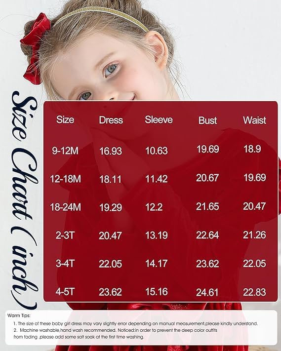 Kucnuzki Toddler Baby Girl Clothes Velvet Dress Solid Little Flower Girl Dress Princess Casual Party Dress for Girl Fall - Image 6