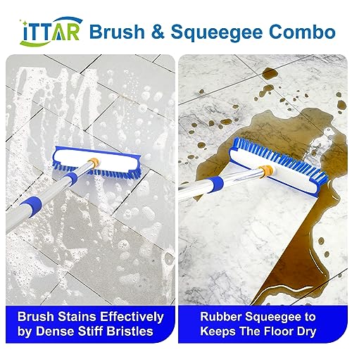 ITTAR 12\" Wide Multi-Purpose Floor Scrub Brush with Long Hanlde, 2-in-1 Floor Scrubber Broom with 55\" Handle, Tub and Tile Deck Brush for Cleaning Bathroom Floor, Kitchen, Patio, Garage, Swimming Pool - Thumbnail 4