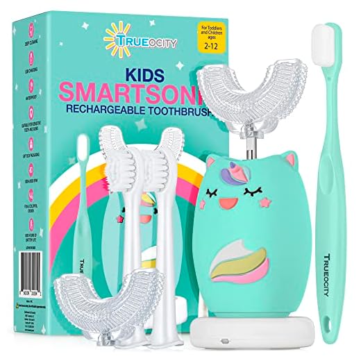 Escovas de dentes infantis em forma de U, escova de dentes automática para crianças, escova de dentes infantil em forma de U, escova de dentes para crianças, escova de dentes automática, escova elétrica recarregável a partir de 2 anos, escova de dentes infantil em forma de U (turquesa)