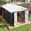 AirWire 10x14 FT Outdoor Storage Shed, Garden Shed with Updated Frame Structure and Lockable Doors, Metal Tool Sheds for Backyard Garden Patio Lawn, White