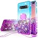 Galaxy S10 Plus Case Ring Liquid Glitter Kickstand Shock Proof Phone Case Waterfall Quicksand Bling Cute Protective Girls Women Cover Compatible for Samsung Galaxy S10 Plus/S10+ Cases - Teal/Purple