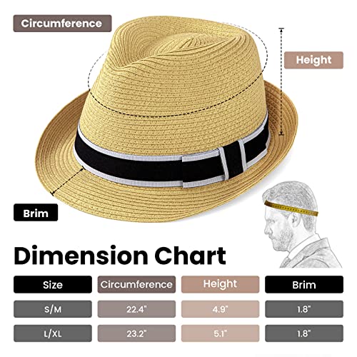 Fedora Hats For Men Breathable Mens Fedora Hats Summer Men's Fedoras Adjustable Womens Fedora Hat Panama Fedora Sun Straw Hat, Dark Beige Lxl #TOP1