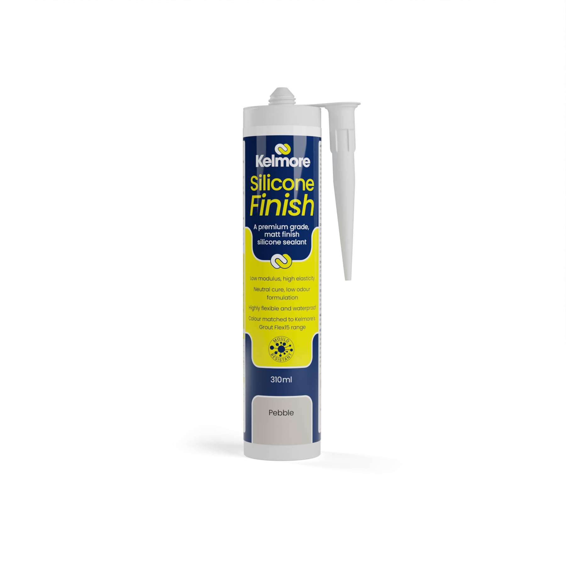 Kelmore Coloured Silicone Finish Sealant, Mould Resistant, Waterproof, Matt Finish, Neutral Cure, 310ml (Pebble)