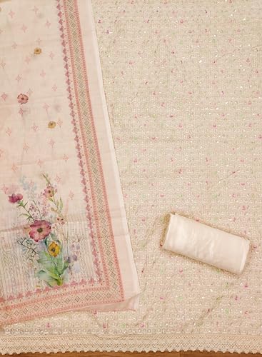 Image of Pandadi Saree Women's Elegant Lucknowi Work with Modal Cotton Chanderi and Embroidered Dupatta Unstitched Dress Material