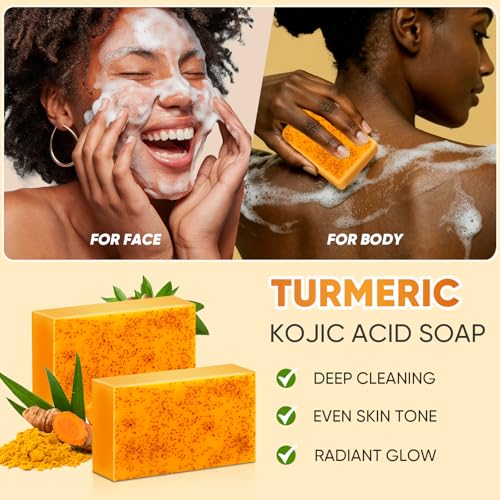Image of 3Pcs Turmeric Wash Set-Turmeric Face Wash with Brush, 3 Turmeric Kojic Acid Soap Bars(60g), 3 Foaming Nets, Deep Cleansing for Face & Body Cleanser