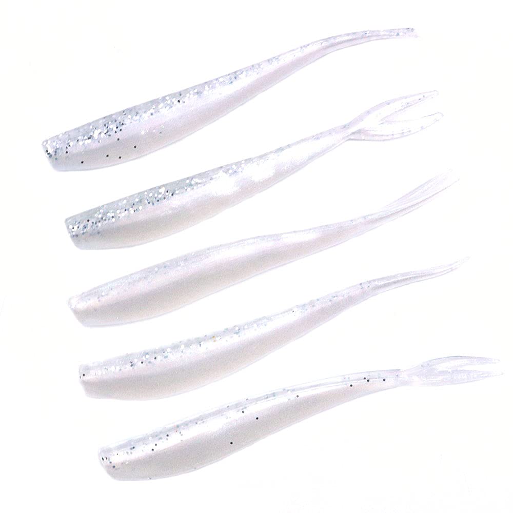 Esca Morbida In Gomma Per Pesca - Paddle Tail Swimbaits - Color Bianco - Esche Siliconiche Artificiali - 2