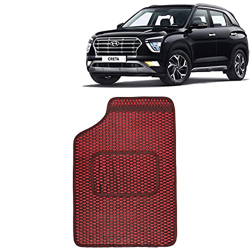 Image of Kingsway Dotted Design Car Floor Foot Mats Universal Fit for Hyundai Creta, Model Year : 2020 Onwards, Water and Dustproof, Color Red, Set of 5 Pieces