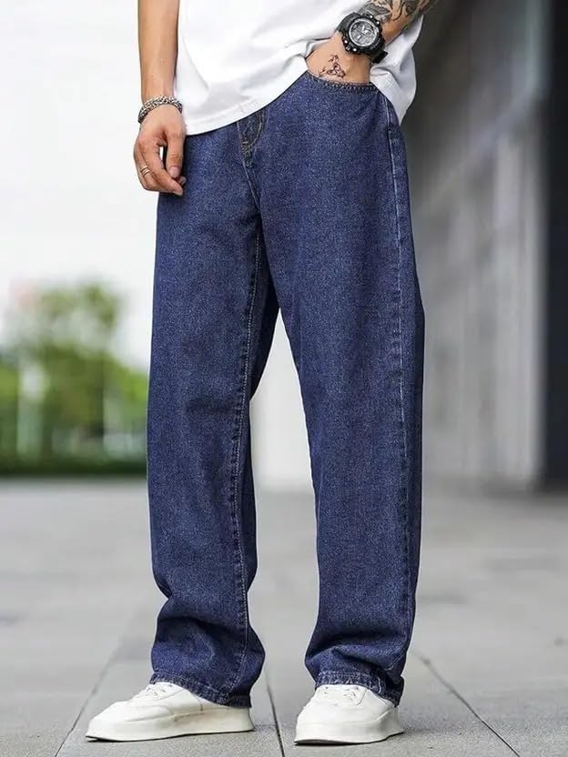 Image of Men's Relaxed Fit Jeans for Men | Loose Straight Leg Denim Pants | Comfortable Casual Trousers | Durable Everyday Wear Denim Bottoms for Office, Travel & Streetwear Style