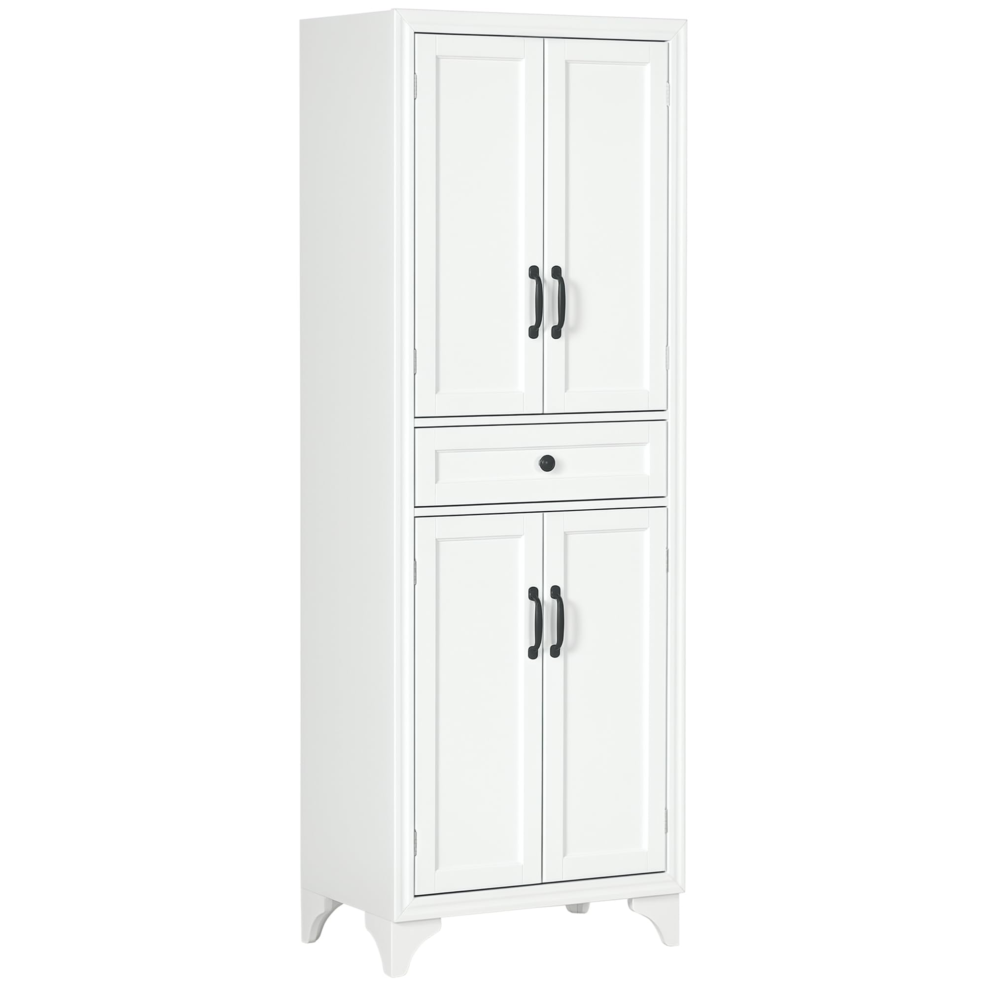 HOMCOM Buffet Haut Armoire de Cuisine 4 Portes 2 placards et 1 tiroir Central Hauteur 170 cm avec étagère réglable - Blanc
