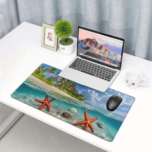 Image of Beach Ocean Starfish Extended Gaming Mouse Pad, with Stitched Edges Large Mouse Pad Desk Protector, Rubber Base Mousepad Keyboard Mouses Mat for Work Game Office Home- 32 inch X 12 inch Inch,E663