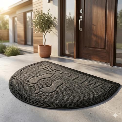 Image of Heavy Duty Front Door Mat 45 x 75 cm, Outdoor Indoor Welcome Mat, Non Slip Dirt Trapper Entrance Rug for Entryway, Patio & Porch,Washable Low Profile Foot Mat (Grey Foot 45 x 75 Cm)