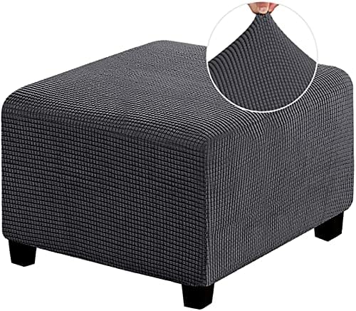 HJLRR Square Ottoman Cover, Feature Stretch Thick Soft Jacquard Fabric Footstool Protector Covers, Removable Anti-Slip Furniture Protectors Storage Foot Stool,dark Grey,M