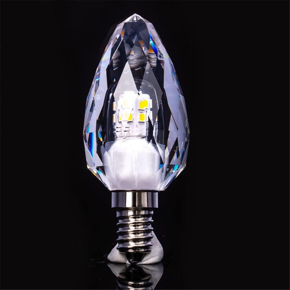 6-Pack E12 Exquisite K9 Crystal Daylight 5W Bulb 40-50W Incandescent Replacement,360 Candelabra Light,510 Lumens Torpedo Shape, Silver Crystal Alumium Lamp Body (Warm White,2700K)