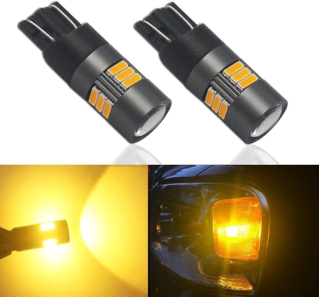Eseastar 501 LED Bulbs T10 Amber 12V-24V W5W 194 168 161 12961 15LED SMD4014 Extremely Bright with Projector For Car Sidelight Backup Interior Dome Number Plate Light, 2 Pack