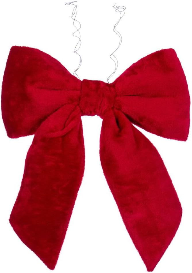 Vickerman 18" x 23" Red Faux Fur Bow. Festive Christmas Decor and it is Ready to Hang.