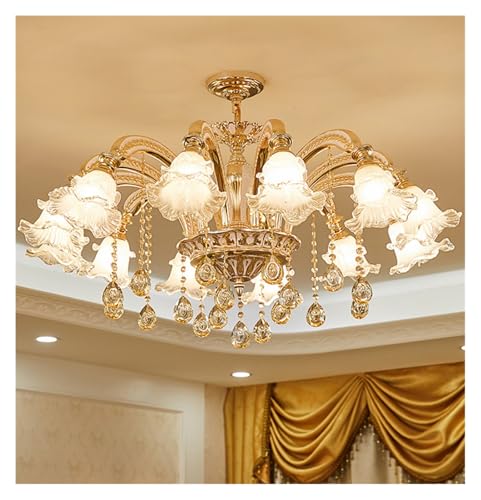 Lustre moderne en cristal à 6 lampes LED pour grand salon