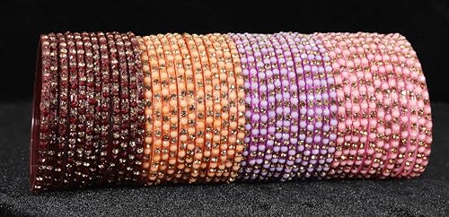 Glass Bangles Set AD Stone Diamond Chudi Bracelet -Combo of 96