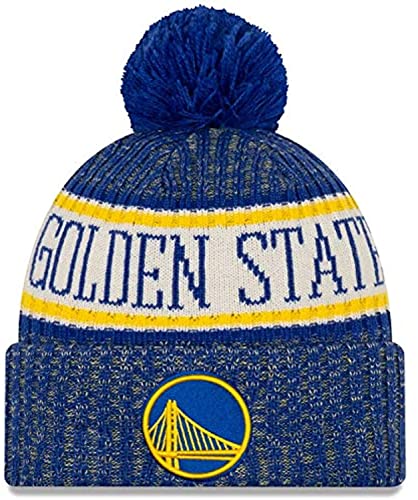 New Era NBA Sideline Sport Knit Winter Pom Knit Hat Beanie One Size Fits All (Golden State Warriors)