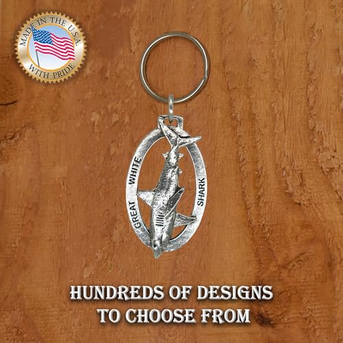 Image of Great White Shark Pewter Key Chain, Key Fob, Key Ring, Gift, S112KC