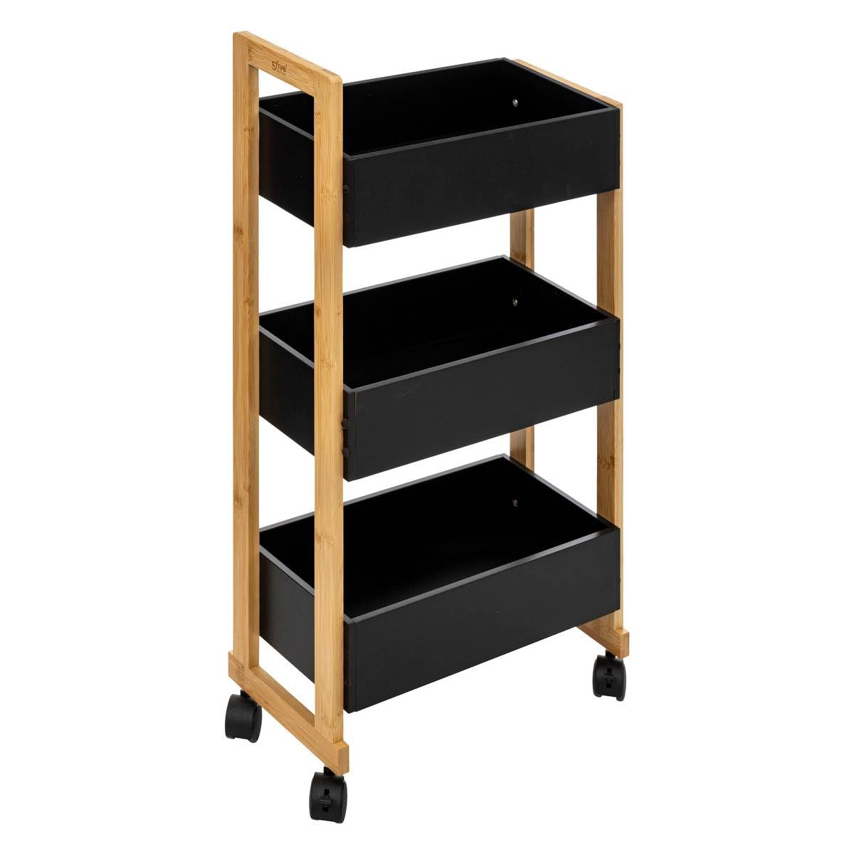 5five Natureo 3-Tier Trolley with Wheels Acacia Black