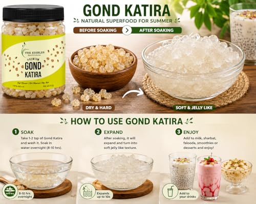Image of THE EDIBLES Gond Katira Kathila Gum 500gm | Edible Katira Gondh |Traditional Cooling Ingredient, Badam Pisin | Tragacanth Gum | Fiber Rich Superfood for Drinks, Desserts