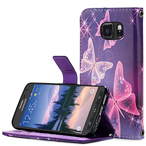 S6 Active Case, Galaxy S6 Active Case, Cellularvilla [Stand Feature] [Slim Fit] Wallet Case, Premium Pu Leather Flip Cover [Card Slots] [Wristlet] for Samsung Galaxy S6 Active G890 (Ultra Butterfly)