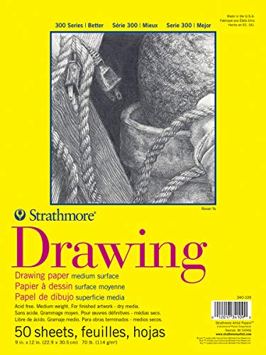 Strathmore 300 Series Drawing Pad, Medium Surface, 9"x12", Glue Bound, 50 Sheets