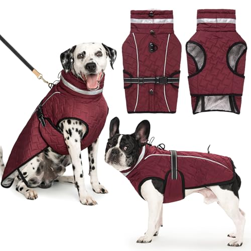 Cyponpy Manteau Chien Imperméable avec Harnais Manteaux Imperméables pour Chiens Doudoune Doublé Polaire Manteau Chien Hiver Réfléchissante Ajustable Veste pour...